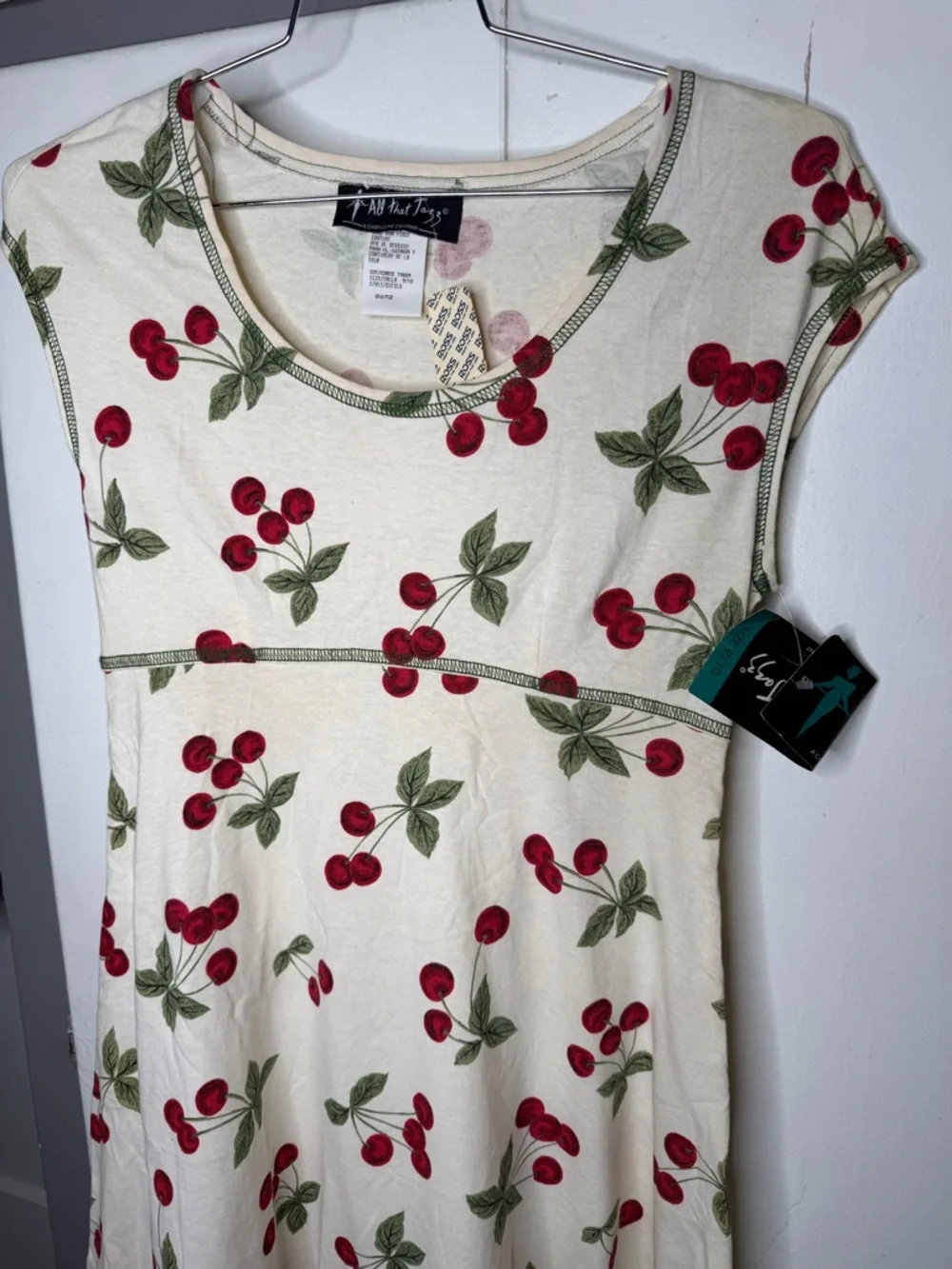 all that jazz baby doll dress vintage size 9/10 Cherry Print pinup retro NWT - Picture 2 of 11